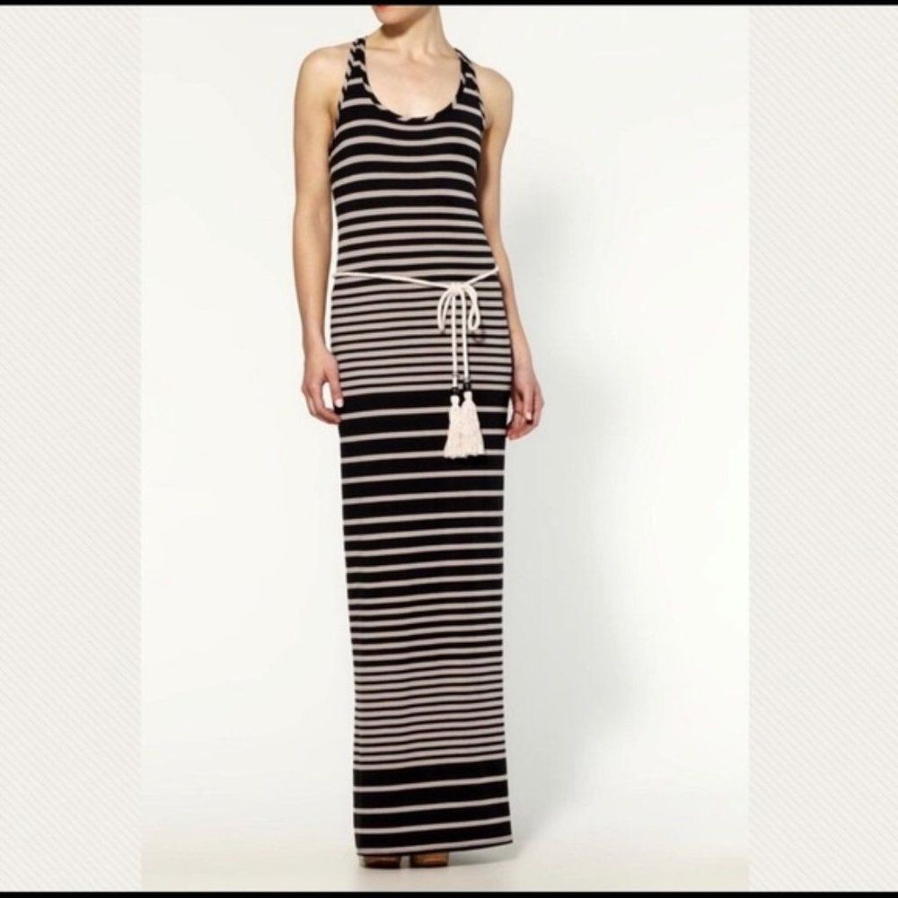 Michael STARS Addison Striped Maxi Racer Back Tank Dress w Beaded Rope Belt - M